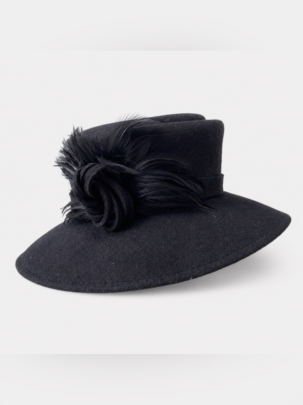 Accessorize Black Wool Felt Hat with Feather Rosette - Picture 4 of 6